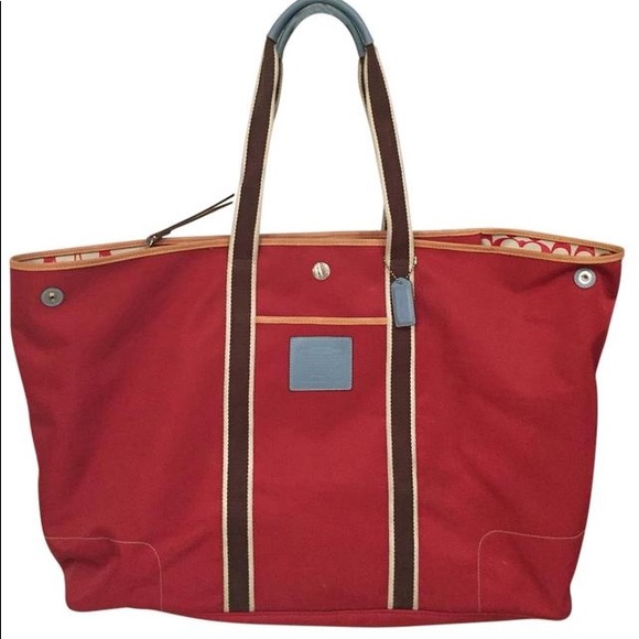 Coach Handbags - COACH Red Hamptons Weekender Large Tote Bag